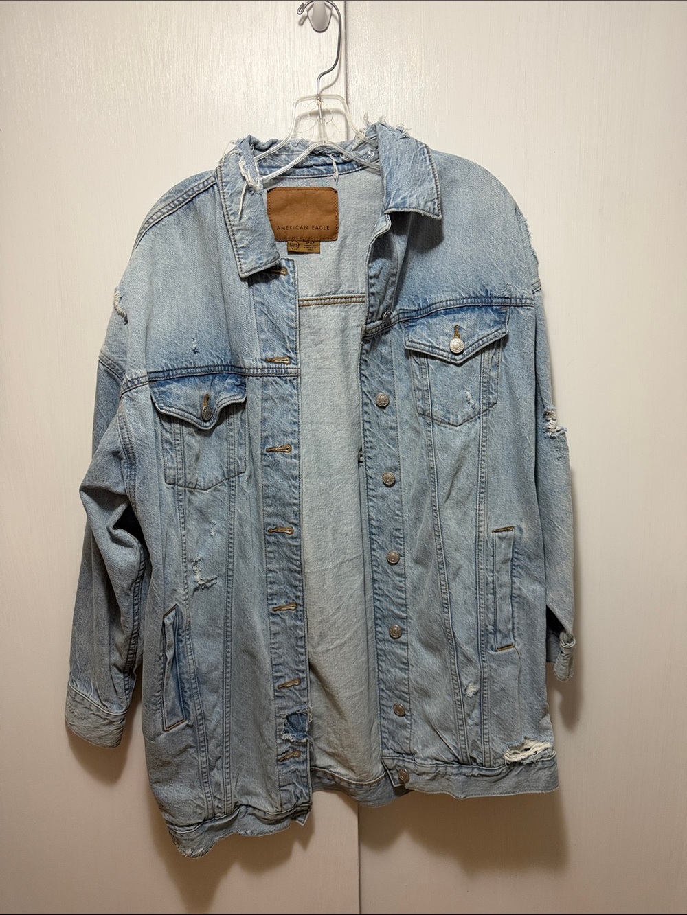 American Eagle Outfitters Light Wash Distressed Denim Jacket - Men's